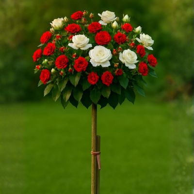 Роза штамбовая Скарлет/Эдельвейс Роза штамбовая Скарлет/Эдельвейс - Dolina-Sad.Ru